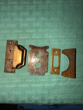 Mixed Vintage Brass Door Strike & Faceplate Hardware - latch, strike plates